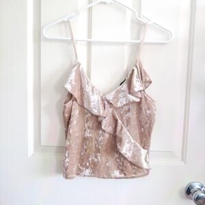 Blush Pink Crushed Velvet Ruffled Wrap Top Women's Size Large Sleeveless